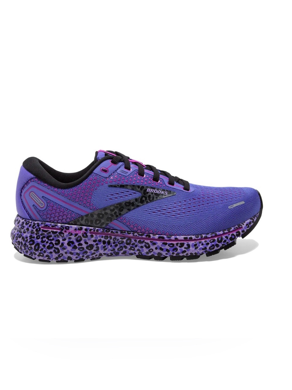 Brooks Women's Ghost 14 Purple and Black Leopard-Accent Running Shoe